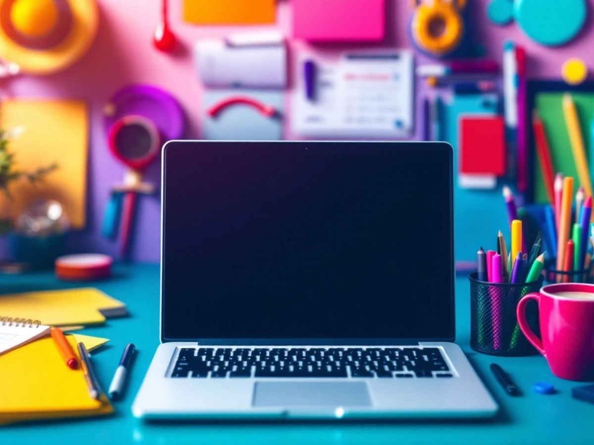 Spațiu de lucru digital cu laptop și cafea.