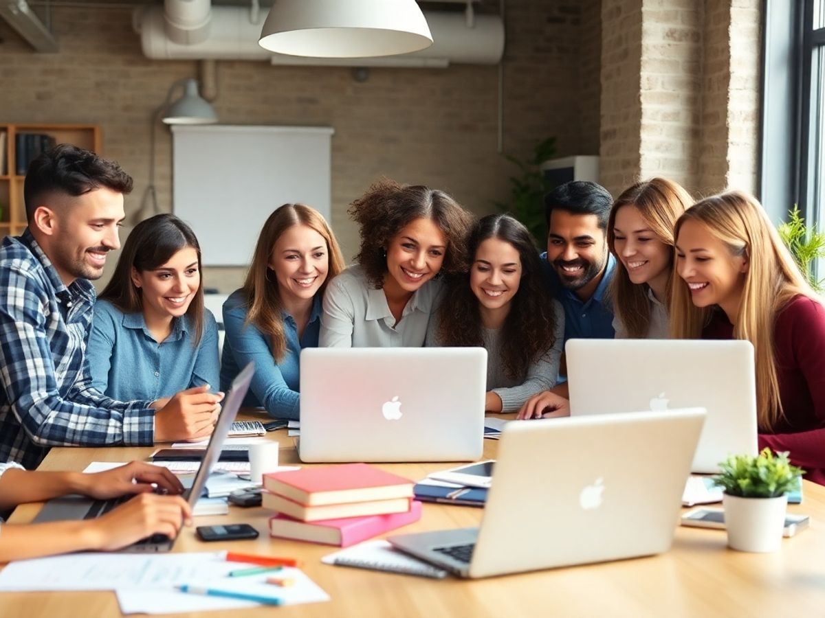 Persoane diverse lucrând la strategii de marketing digital.