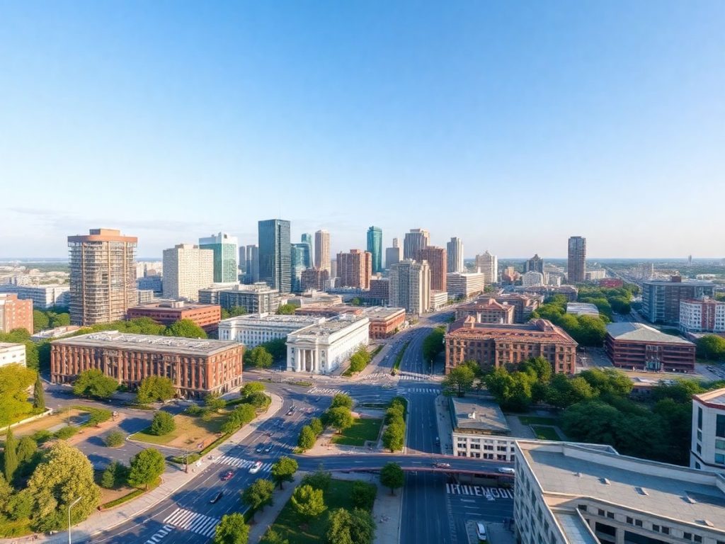 Tendințe emergente pe piața imobiliară din România în 2025 3 Orizontul modern al Bucureștiului cu clădiri contemporane.