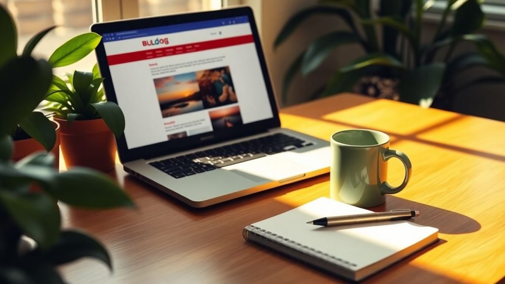 Laptop pe birou cu plante verzi