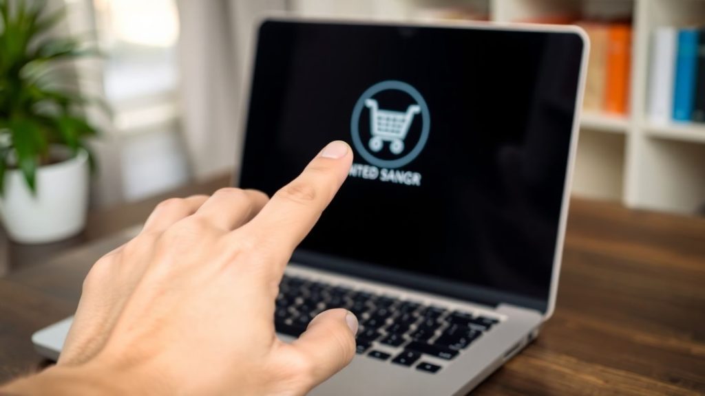 Coș de cumpărături abandonat pe ecranul laptopului.