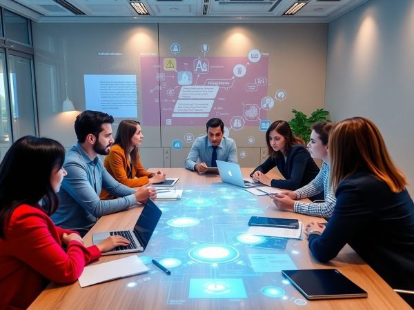 Întâlnire de afaceri cu profesioniști diversificați și tehnologie.