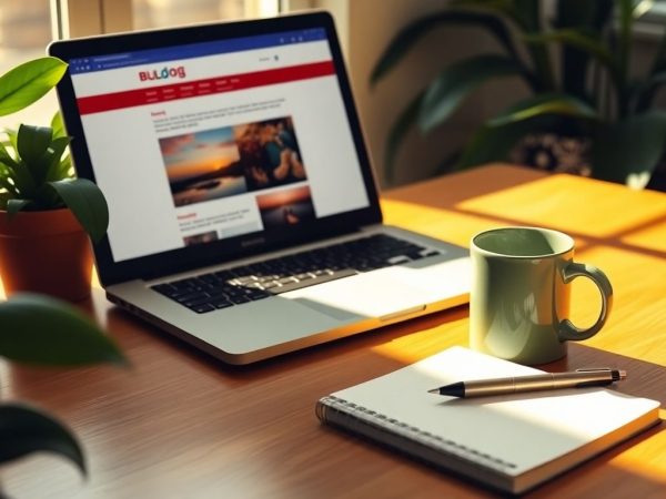Laptop pe birou cu plante verzi